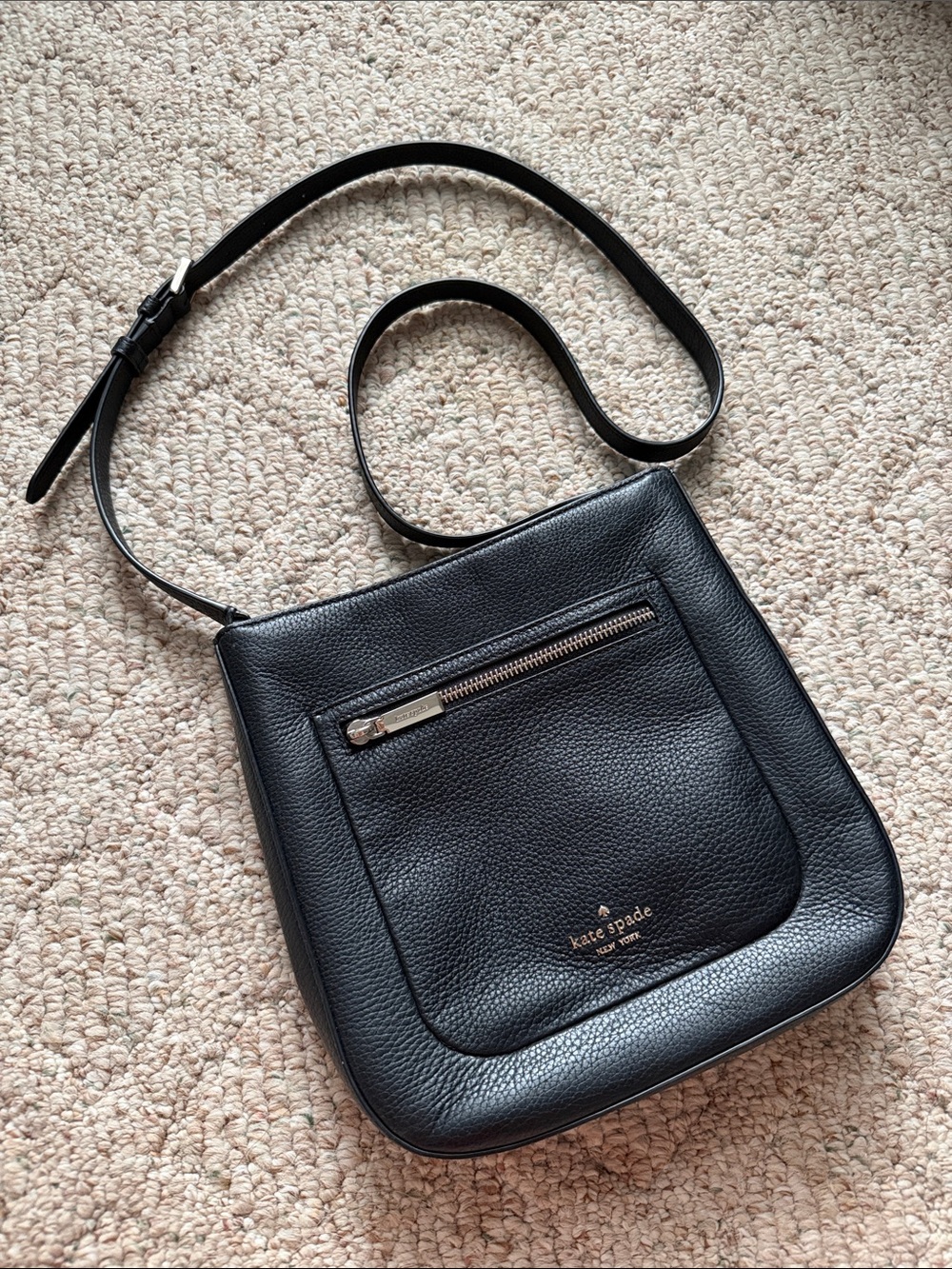 kate spade Black Pebbled Leather Crossbody with Front Zip Pocket